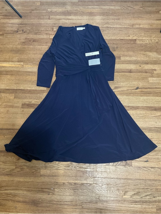 Eliza J Dresses & Skirts - Eliza J Navy Blue Faux Wrap Maxi Dress Size 14 NWT 3/4 Sleeve Ruched Waist Forma